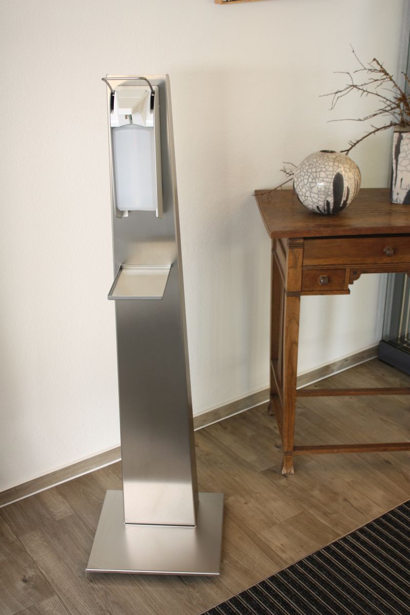 Desi-Tower aus Edelstahl inkl. Händedesinfektionsmittelspender